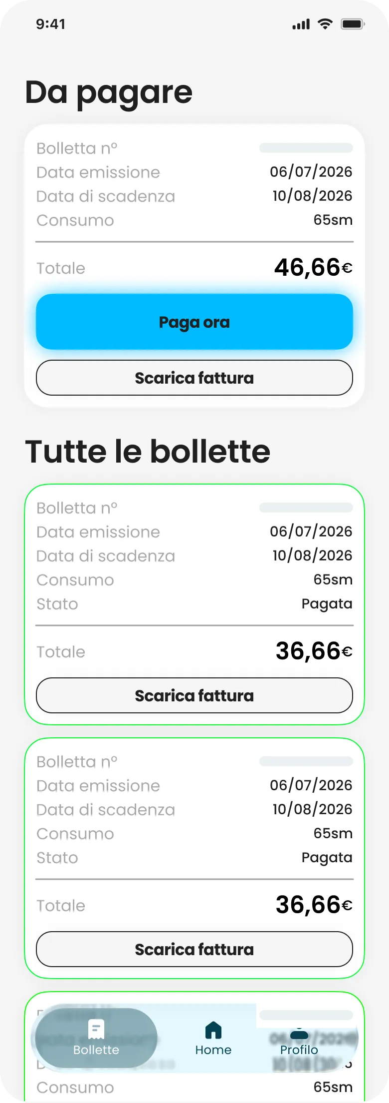 Acque Padane redesign — bill detail